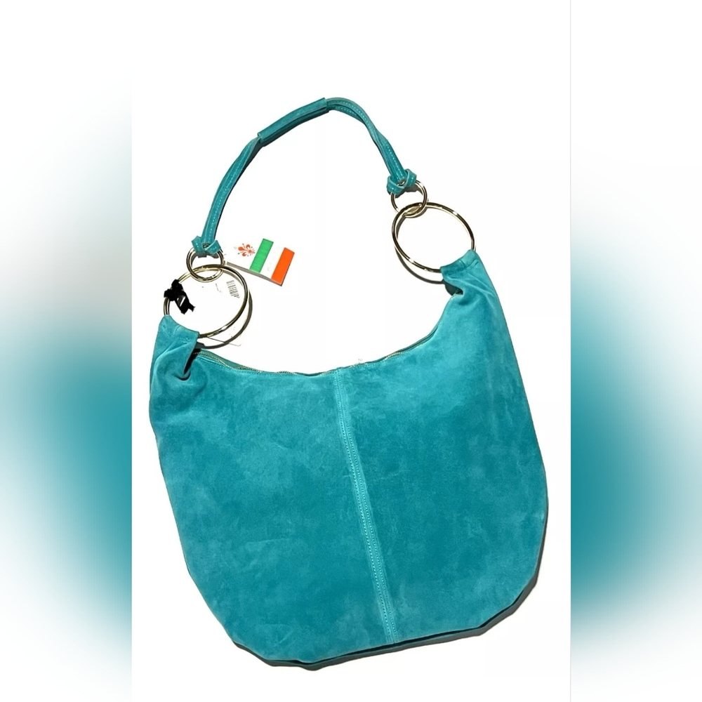 Marlon Rosita calf Leather/ Suede extra large hobo bag In Turquoise - Picture 14 of 14